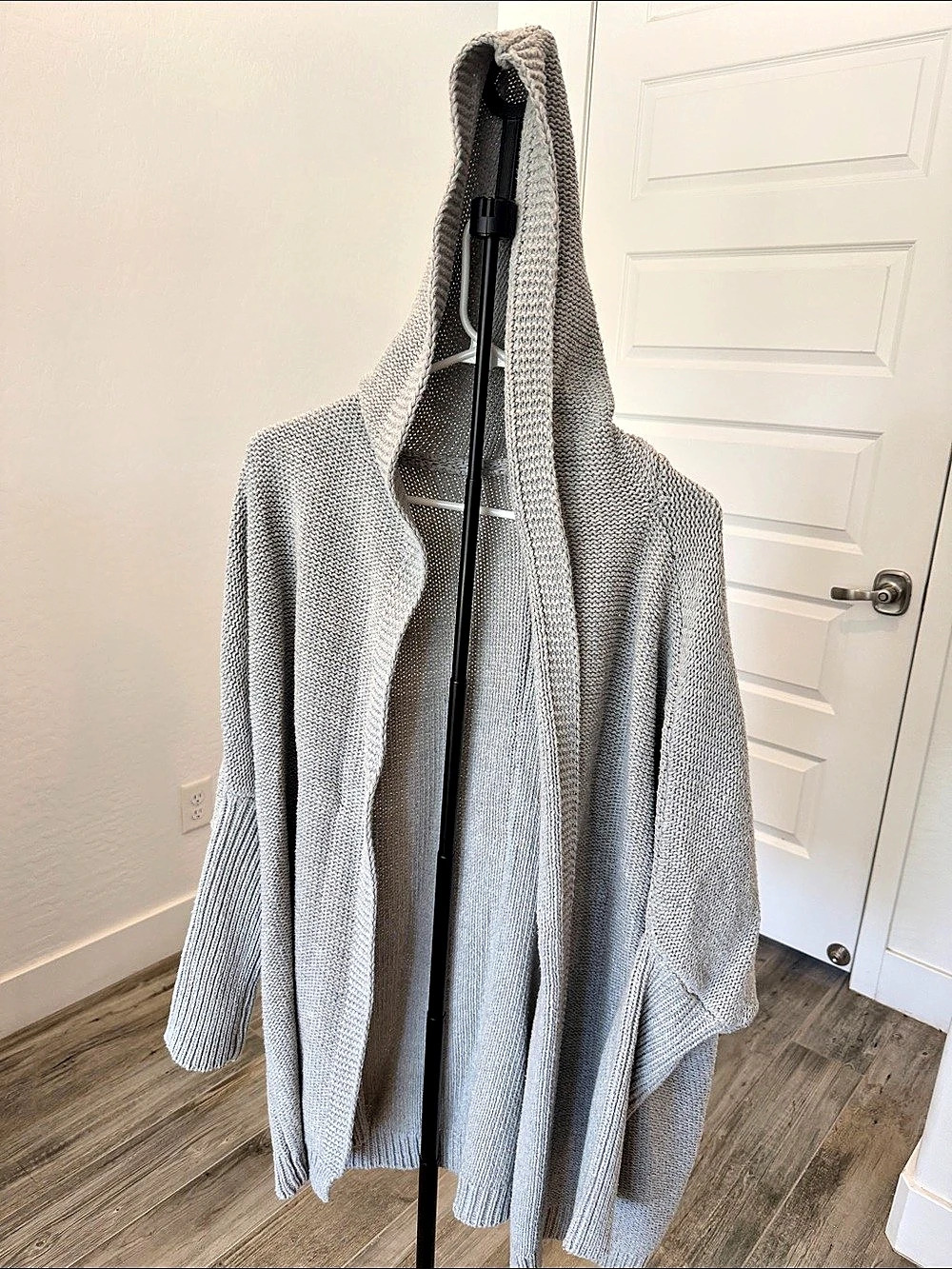 Hooded Open Front Gray Shrug
